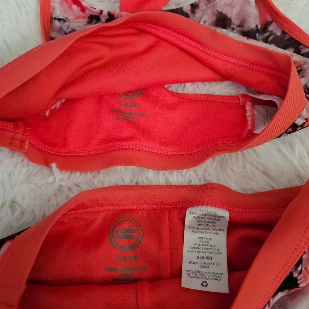 Women's Pink and Black Tie-Dye Sports Bra and Shorts Set
